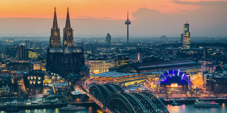Aerial view on Cologne at dusk